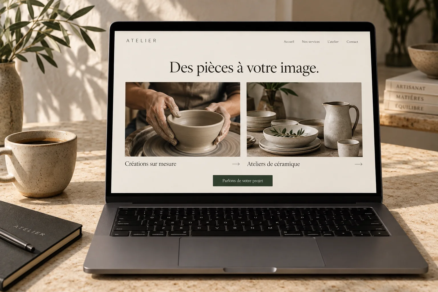 Exemple illustratif d’un site présentant des services de céramique sur ordinateur